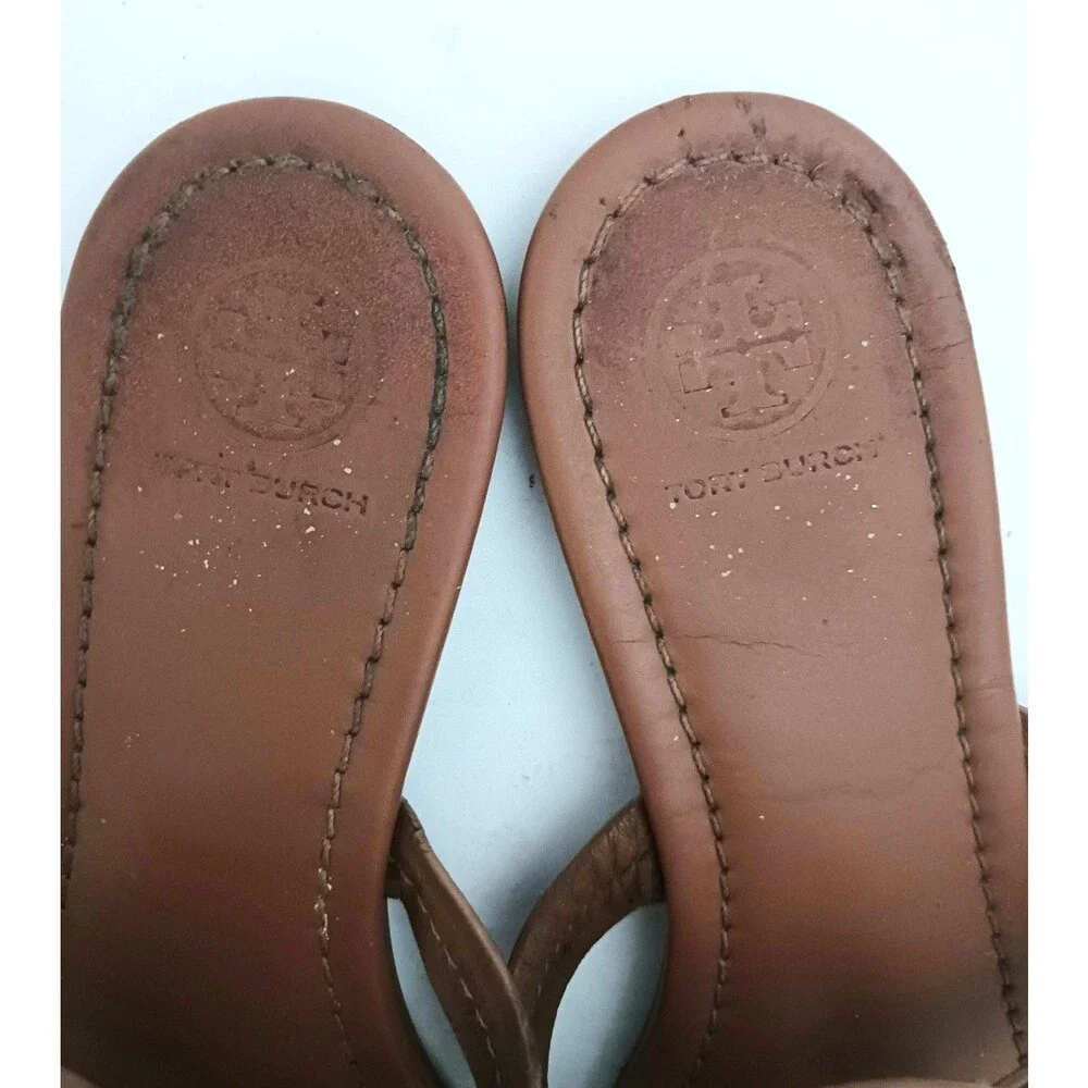 Tory Burch Miller Thong Sandals Brown Leather US 8.5M